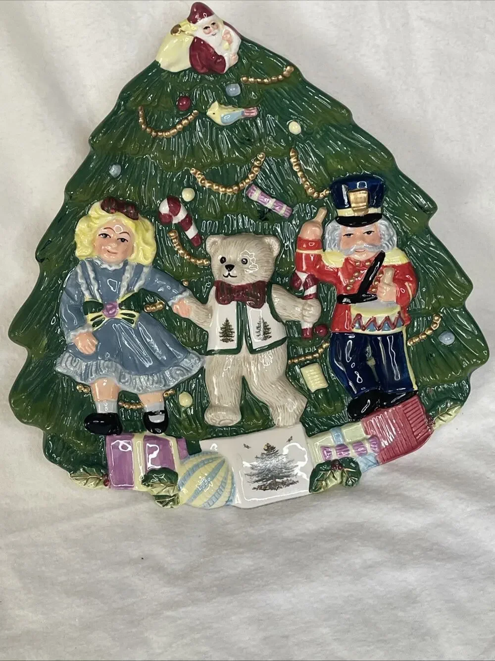 SPODE “Toys Around the Tree” 3D Hand Painted Cookie Plate. NEW. Never Used.